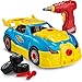 Self-Assemble 30-Piece Racing Kids Car Toy, Sounds Lights - Includes Mini Power Drill and Screws by Toydaloo