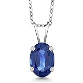 Gem Stone King 14K White Gold Blue Kanchanaburi Sapphire Pendant Necklace for Women | 1.05 Cttw | Gemstone September Birthstone | Oval 7X5MM | With 18 Inch Silver Chain