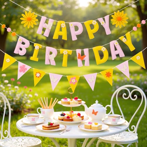 Pink Yellow Felt Birthday Banner Bunting