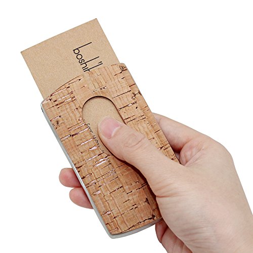 Boshiho Business Card Holder, Stainless Steel Eco-friendly Cork Wrap Name Card Case Unique Designed Gift (Cork)