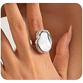 Mexegy Vintage Baroque Pearl Knuckle Ring for Women,Chunky Adjustable Open Pearl Statement Finger Ring,Personalized Trendy Wedding Jewelry Accessories Gifts