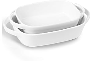 LEETOYI Porcelain Bakeware Set, Rectangular Baking Dish with Double Handle,Ceramics Baking Pans for Kitchen, Cooking, Cake Di