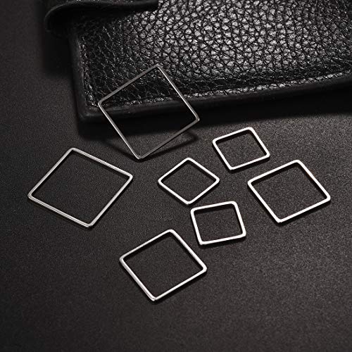 OBSEDE 60pcs Hollow Stainless Steel Charms Pendants Bezels Square Shape Frame DIY Crafts Jewelry Findings for Earring Necklace Jewelry Making,Small Middle Big 3 Models