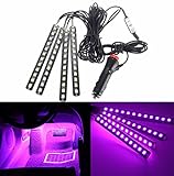 Car Interior Lights, GLIME 4-Piece 12 LED Car Atmosphere Light,Interior Underdash Lighting Kit ,Car Auto Floor Lights,Waterproof Glow Neon Light Strips Decoration Lamp for All Vehicles Purple