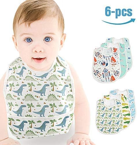 Baby Bibs 6-Pack Waterproof Protection Absorbent Drooling & Feeding Bib Set for 0-3 Years Boy