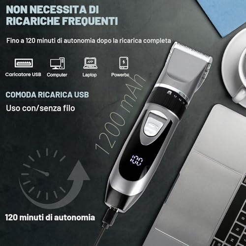 Cozary Electric Beard Shaver, Hair Machine, Professional Men's Hair Clipper, USB Charging with LED Display, 4 Guide Combs, Wireless Trimmer, Men's Beard Trimmer for Family/Barber