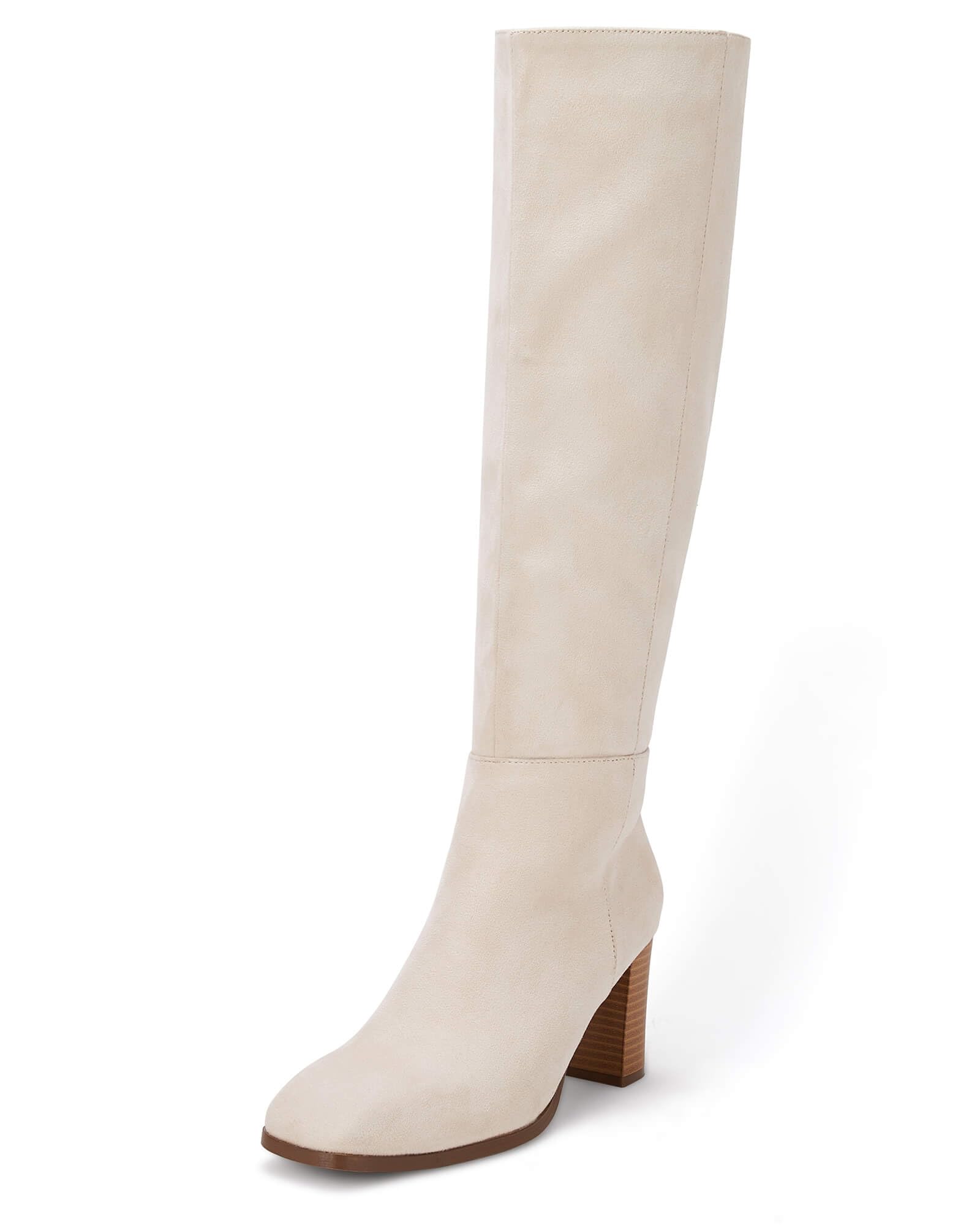 Coutgo Womens Knee High Boots Chunky Block Heels Square Toe Side Zipper ...