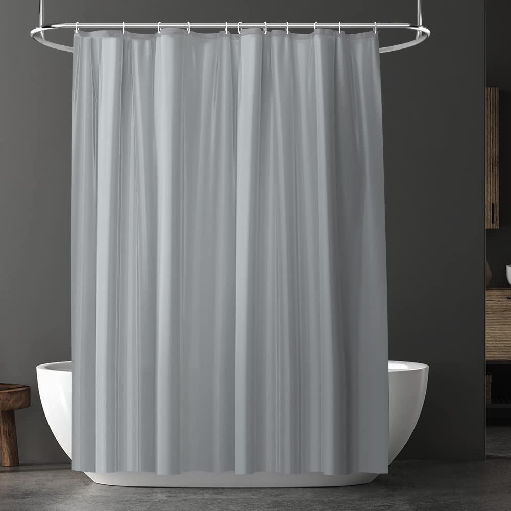 URAQT Shower Curtain Anti Mould, Waterproof PEVA Bath Curtains, Mildew Resistant Bathroom Shower Curtains with 12 Hooks, Plain Colors Bathtub Curtains for Bath Tub Shower Stall, 180 x 180 cm, Grey — image 1