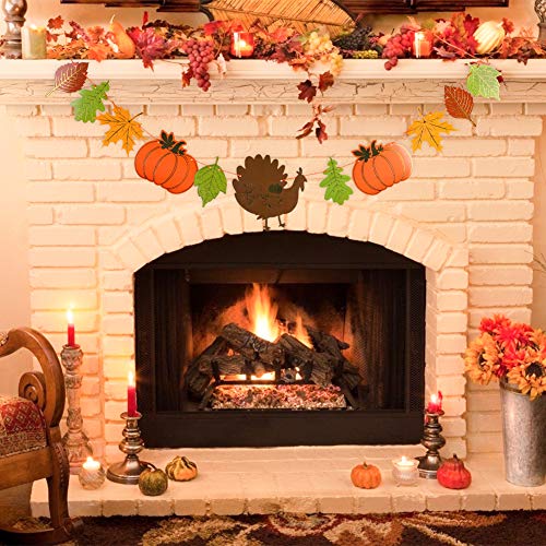 BigOtters Give Thanks Banner, 1PCS Give Thanks Garland for Thanksgiving Decor with Turkey Pumpkin Sign and 120PCS Maple Leaves for Fall Autumn Mantel Dinner Table Decor Party Supply Home Wall Hanging