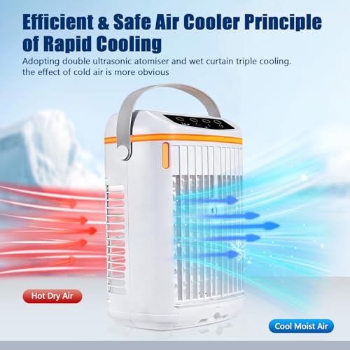4 in 1 Mobile Air Conditioner with Remote Control, 1/2/4H Timer, 3 Speed, 3 Mist Modes, 1000ml Tank, 7 Color LEDs, Touch Screen, Personal Fan Mist for Home Office