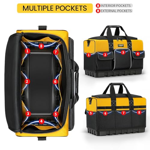 LBOYLOVE® Tool Bag, 20-inch Tool Organisers, 600 Denier Large Tool Bag for Home DIY & Equipment Storage, Yellow and Black (50cm/20inch)