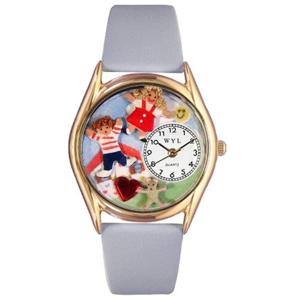 Whimsical Watches Day Care Teacher Red Leather and Goldtone Unisex Quartz Watch with White Dial Analogue Display and Multicolour Leather Strap C-0640007