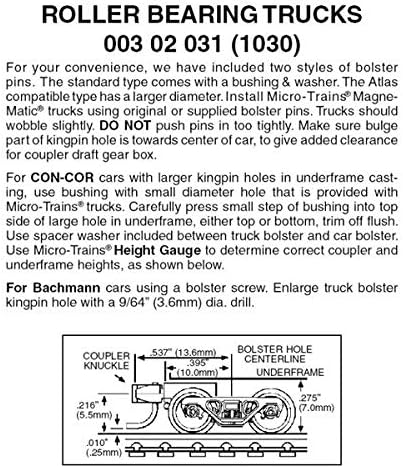 Micro Trains Roller Bearing Trucks N Scale with Short Extension 00302031