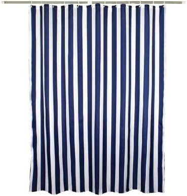 Zigzag Park Navy Style Blue White Stripe Fabric Shower Curtain Waterproof, Vertical Stripes, 70 inches Wide by 70 inches Long