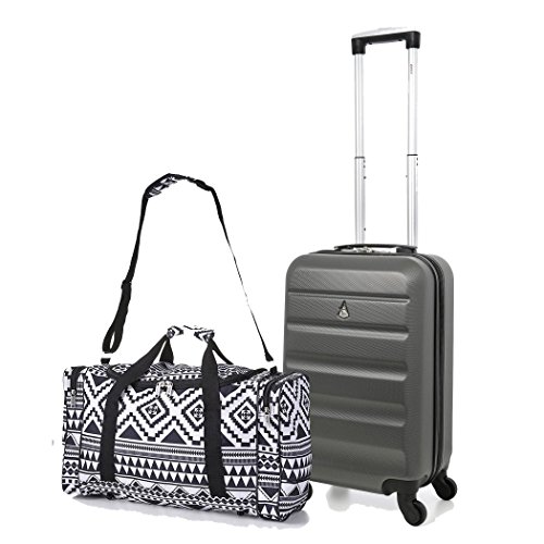 Aerolite 22x14x9Ã“ American, United & Delta Airlines MAX ABS Hardshell Luggage Suitcase Spinner Carry On (22", Charcoal + Holdall B/W)