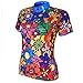 QinYing Jersey, Colorful Flowers Women Breathable Cycling Shirt Short Sleeve M