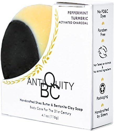 Shea Butter and Bentonite Clay Soap: Activated Charcoal, Peppermint Essential Oil, Turmeric, Vegan, Cruelty Free