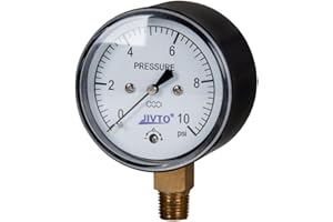 JIVTO Low Capsule Pressure Gauge, 0-10 psi,2-1/2" Dial,1/4" NPT lower mount,Zero Adjustment,Safety Glass Window, Black Steel case