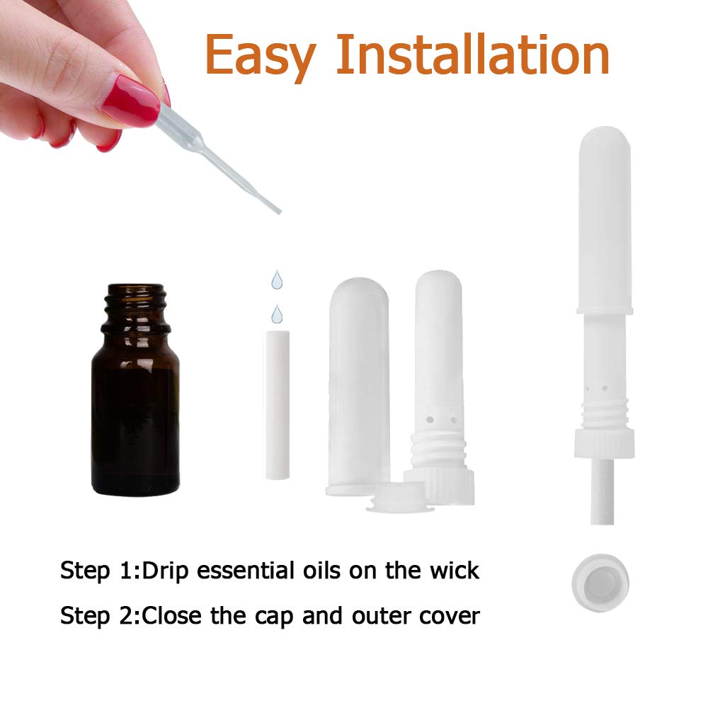 Nasal Inhalers for Essential Oils, Aromatherapy Refillable Blank Plastic Nasal Inhaler Tubes,with 2 Mini droppers 24 Cotton Wicks and 24 Writable Stickers,White 24 Pack