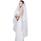 BEAUTELICATE 2 Tiers Wedding Veil Satin Ribbon Edge Bridal Veils with Comb