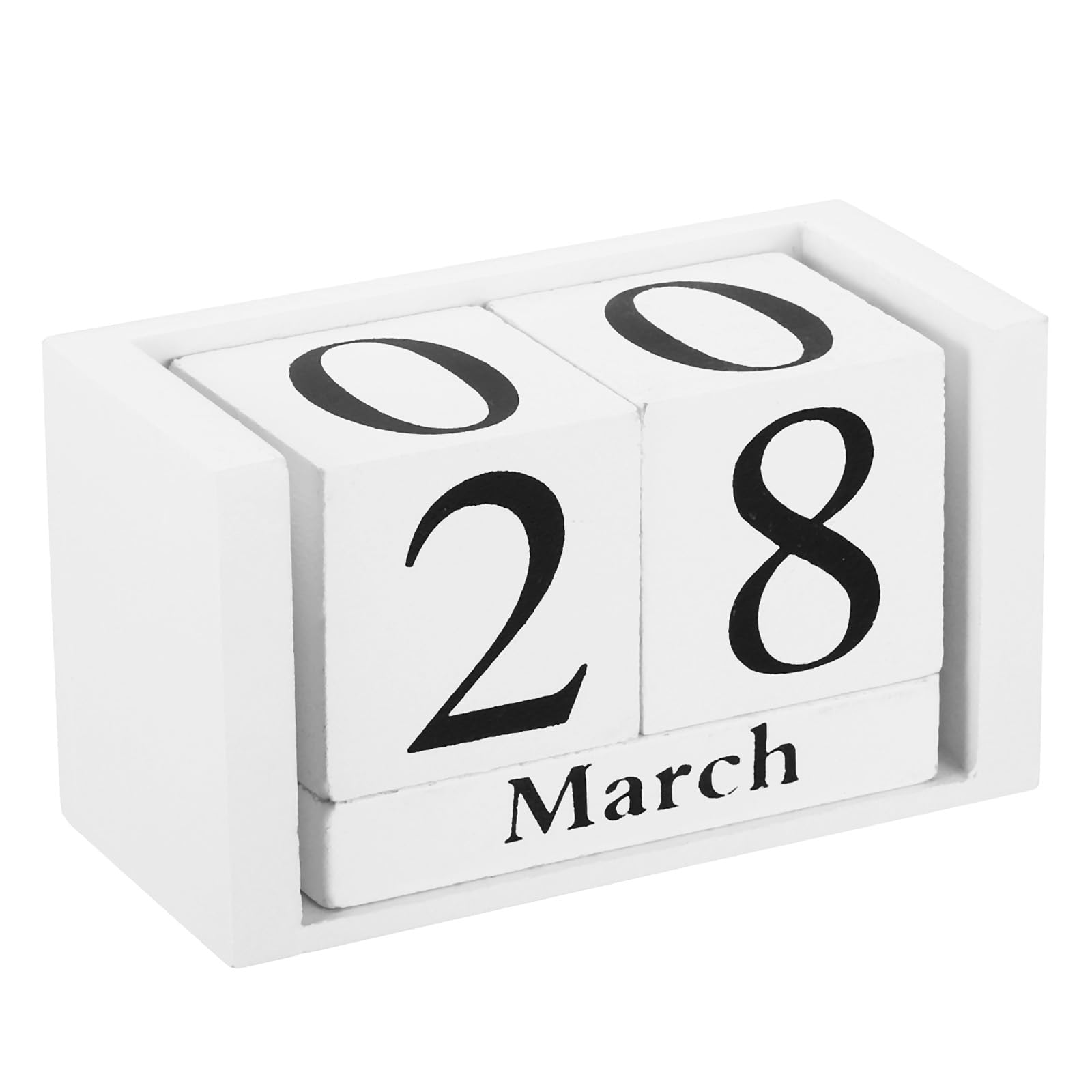PATIKIL Vintage Wood Block Perpetual Calendar, Reusable Wooden Month Date Display Blocks for Desk Office Home Decoration 3.7", White