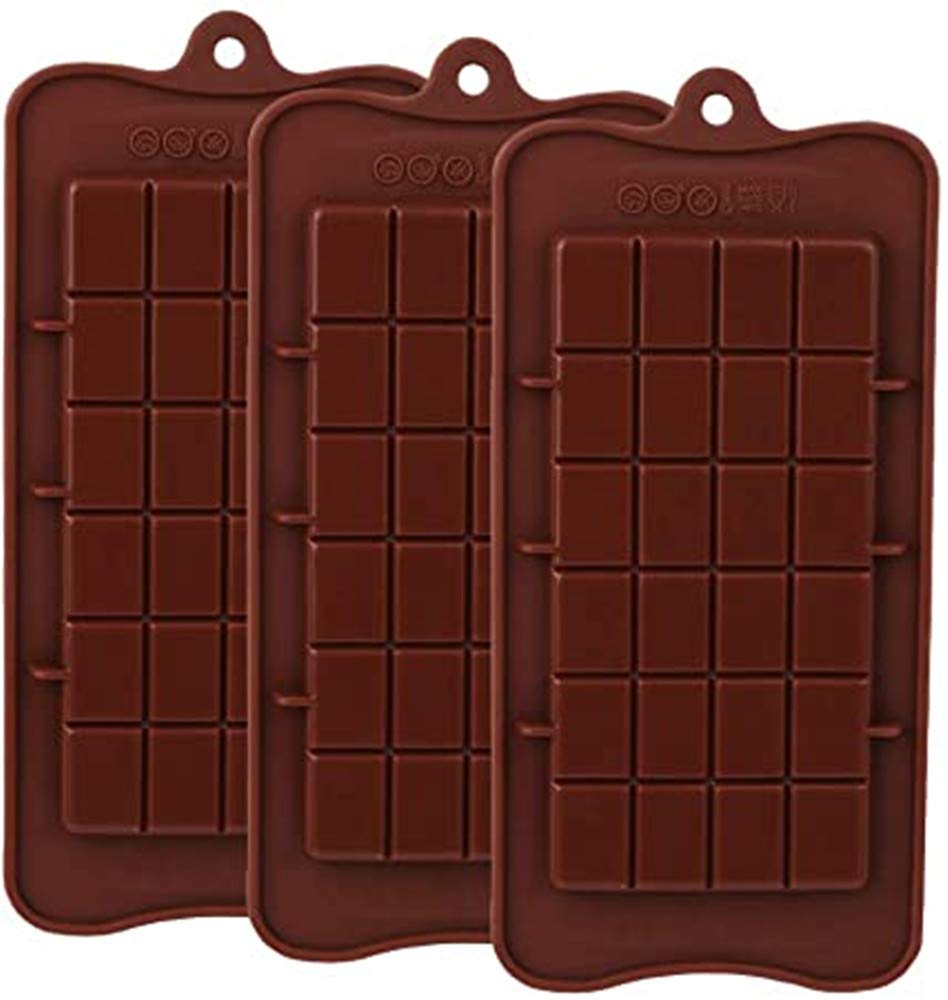 Cheeroyal Silicone Chocolate Molds, 3pcs Non-Stick Break Apart Molds for Chocolate, Candy & Energy Bar Making