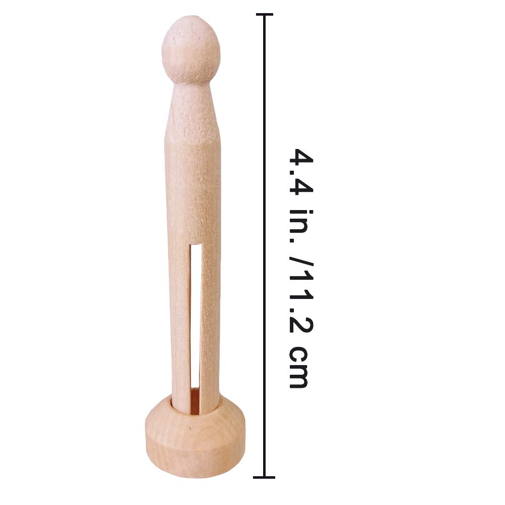 Winlyn 50 Sets Unfinished Wood Doll Pins Doll Clothespins Wooden Round Peg Wood Clothespins and Stands Craft Supplies for DIY Art Painting Projects Doll Ornaments Rustic Country Embellishments