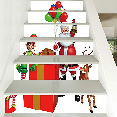 3D Christmas Pgojuni Simulation Stair Stickers Waterproof Wall Stickers DIY Wall Stickers Removable Wallpaper Home Decor 1Roll=6pc (D)