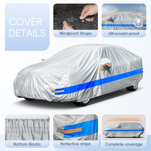 Holthly Waterproof Outdoor Car Cover, 10 Layer Car Cover, Sun and Dust Protector Cover, Car Layer Suitable for Audi A4 A5, BMW 3 Series, Mercedes C-Class, VW Passat, etc. 3XL