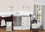 Blue Grey and White Woodland Animal Safari Bear Deer Fox Baby Boy Bedding 11pc Crib Set without bumper