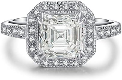 Castillna Sterling Silver Cubic Zirconia Asscher Cut Halo Engagement Ring