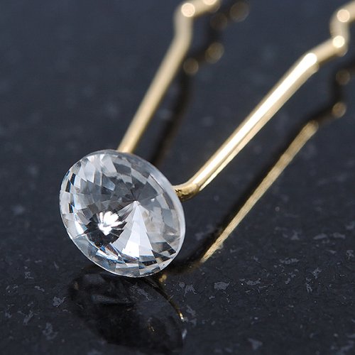 Bridal/ Wedding/ Prom/ Party Set Of 6 Gold Plated Crystal Bead Hair Pins