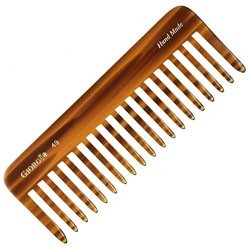 Giorgio G49 5 3/4" Hand Made Tortoise Detangling Comb - Wide Teeth. Hand-Made of quality Durable Cellulose, Saw-cut and Hand Polished. (Giorgio G49)