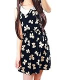 Allegra K Woman Sleeveless Doll Collar Elastic Waist Printed Mini Dress