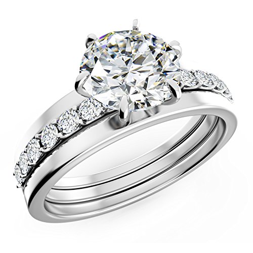 Uhibros Sterling Silver Cubic Zirconia Engagement Rings Wedding Band Bridal Set for Women