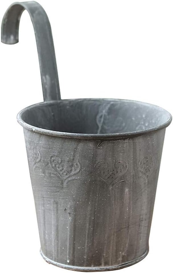 Jroyseter Retro Metal Iron Bucket Flower Pot Hanging Keg Flower Pot with Hook Garden Plant Planter Decoration Pot for Study Living Room Bedroom