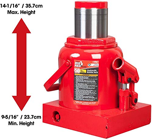 BIG RED T95007 Torin Hydraulic Stubby Low Profile Welded Bottle Jack, 50 Ton (100,000 lb) Capacity, Red - Image 3