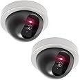 WALI Dummy Fake Security CCTV Dome Camera with Flashing Red LED Light with Security Alert Sticker Decals (SDW-2), 2 Packs, White
