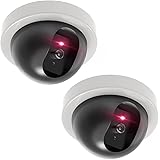 WALI Dummy Fake Security CCTV Dome Camera with Flashing Red LED Light with Security Alert Sticker Decals (SDW-2), 2 Packs, Wh