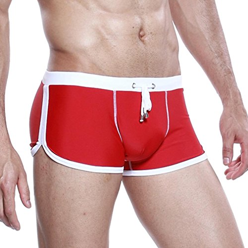 Elogoog Men's Beach Swimming Trunks Long Basic Boxer Brief Swimsuit Solid Color Swim Underwear Boardshorts