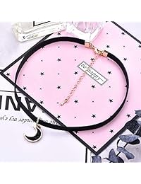 FJ Black Choker Necklace for Women,Gold Siver Accented Choker Necklace with Dainty Pendant