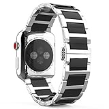 Apple Watch Band Series 1 Series 2, MoKo Stainless Steel Ceramics Link Replacement Smart Watch Strap Bracelet with Butterfly Buckle Clasp for 42mm Apple Watch All Models - BLACK (Not Fit iWatch 38mm)