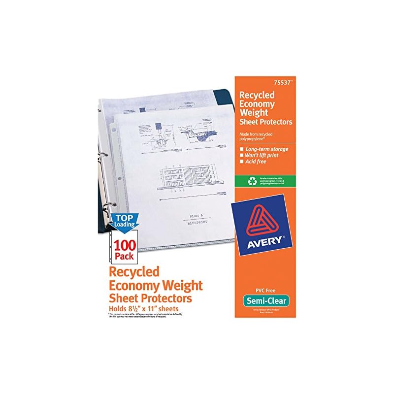 Avery Economy SemiClear Sheet Protectors, Acid Free, Box of 100 (74101