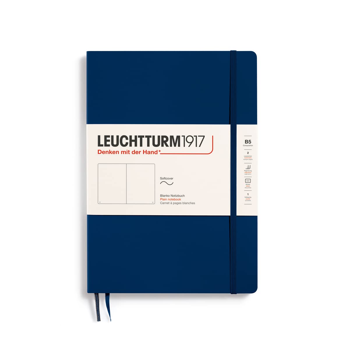 LEUCHTTURM1917 349299 Notebook Composition (B5) Softcover, 123 Numbered Pages, Plain, Navy