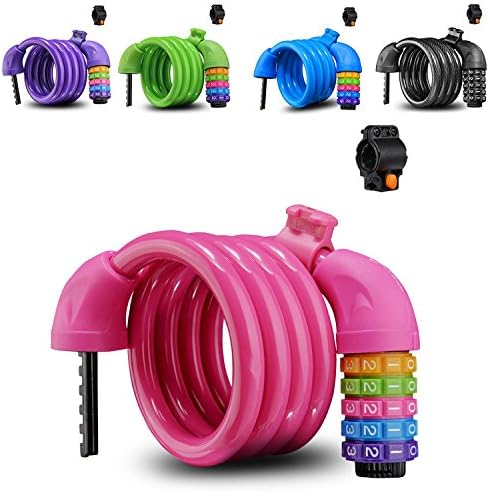 Bike Lock,Colorful Cable Lock,5-digit combination lock core,Length-4 feet,Protection of bicycles, mountain bikes, road bikes, motorcycles