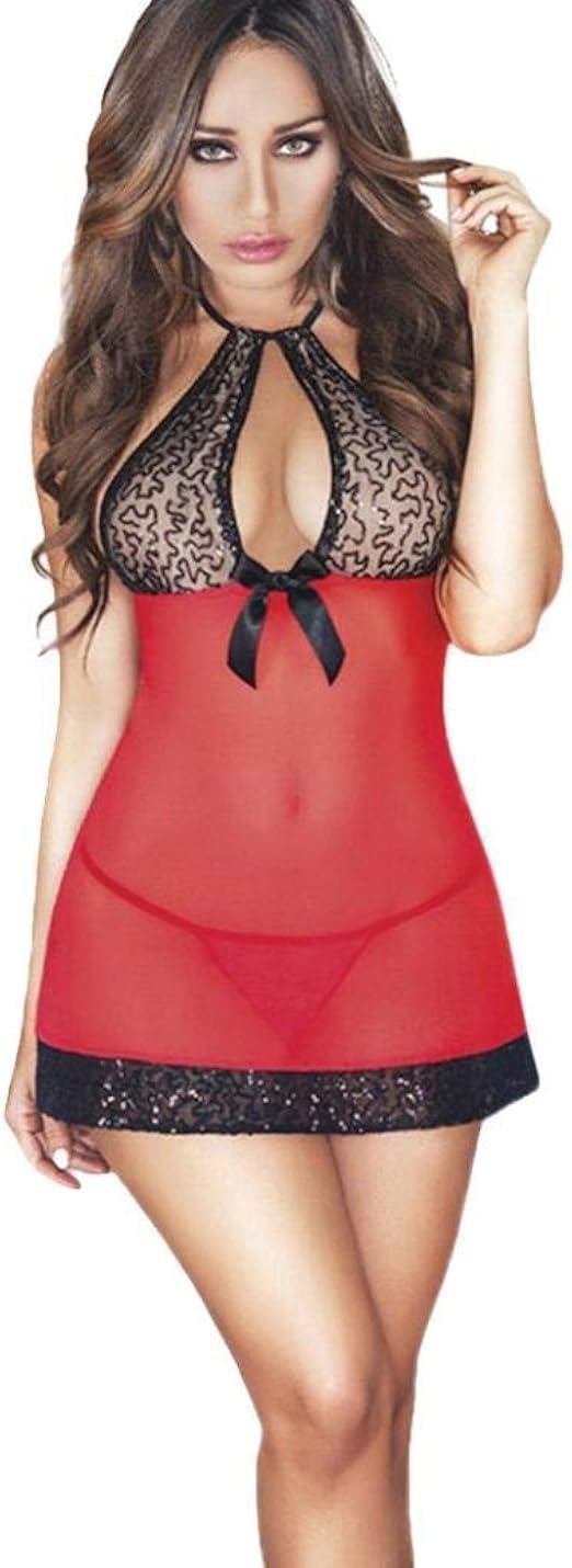 Vestido De Babydoll con Halter Cuello Ropa Damas Interior De Ropa Festiva Encaje Noche Cálido