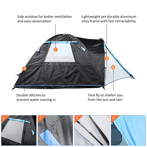Two Person Camping Tent with Vestibule, 2 People Waterproof Backpacking Tent for Outdoor Travel Camping Hiking, 3 Seasons Double Layer Waterproof Outdoor Shelter Tent House for Family