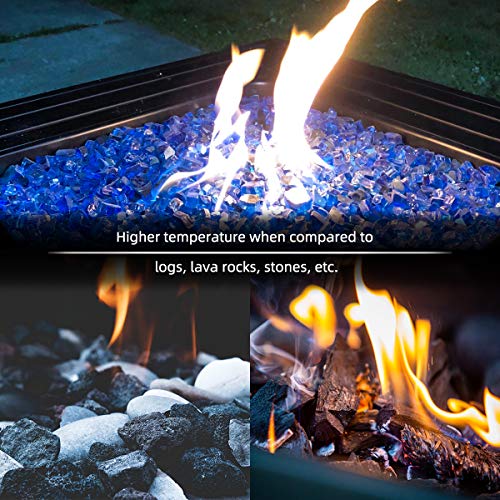 FutureWay Fire Glass for Fire Pit, Blue Reflective Fire Glass Rocks for Indoor and Outdoor Fireplace Fire Table, 10 Pound - Thumbnail 4