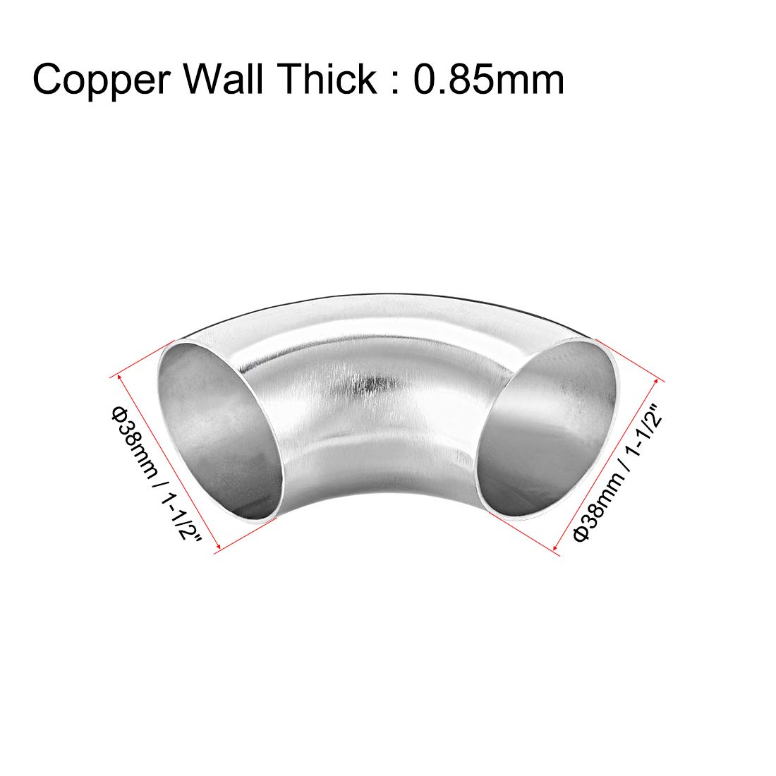 sourcing map Stainless Steel 304 Pipe Fitting Long Radius 90 Degree Elbow Butt-Weld 1-1/2-inch OD 0.85mm Thick Pipe Size - Image 3