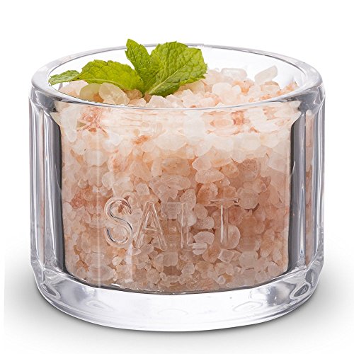 Kook Salt Cellar & Jar, Round Salt Container, Pressed Clear Glass, with